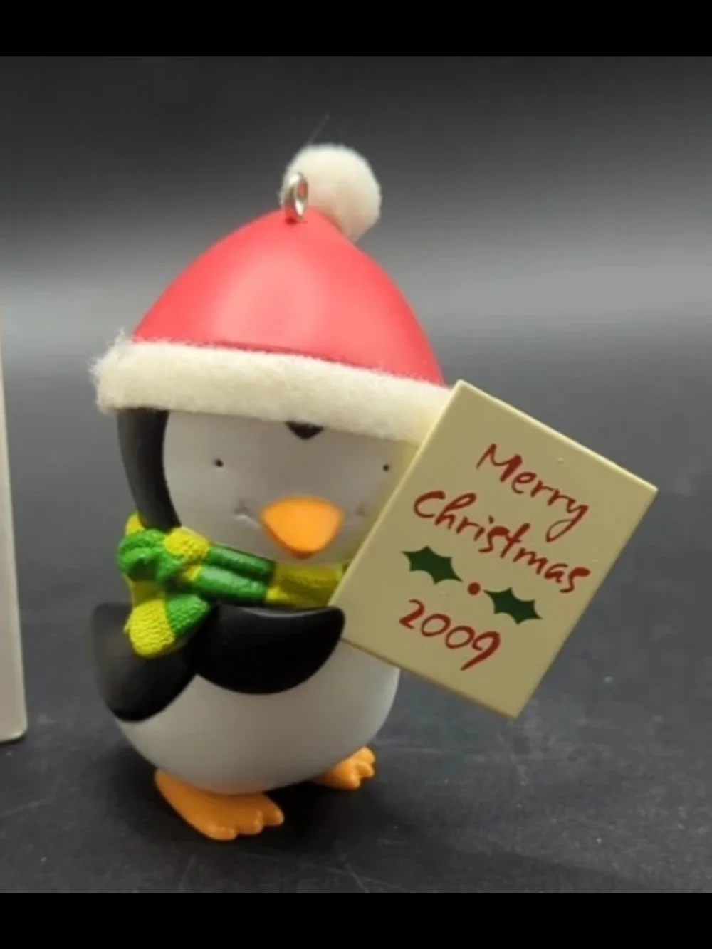 Hallmark Penguin Ornament with Red Hat and Green-Yellow Scarf